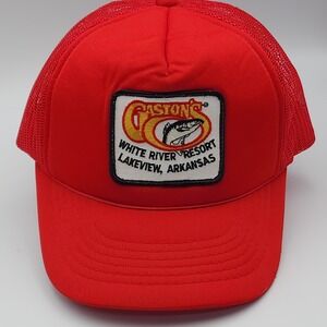 Vintage Gastons Hat Cap Trucker‎ Red Fishing White River Resort Arkansas 80s